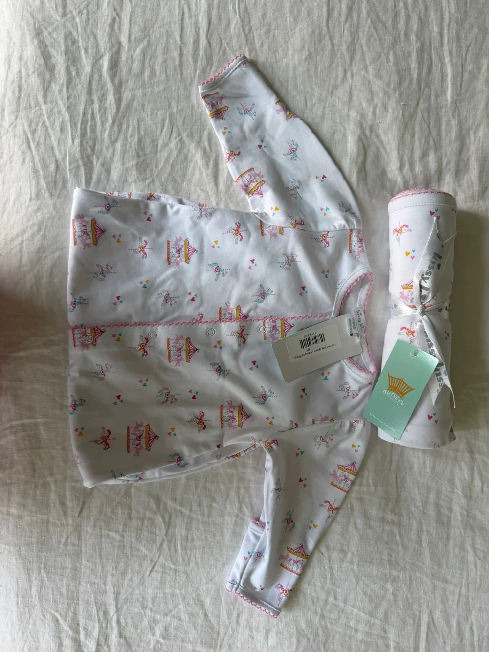 Kissy Kissy White Pajama Top with Pink Carousel Print